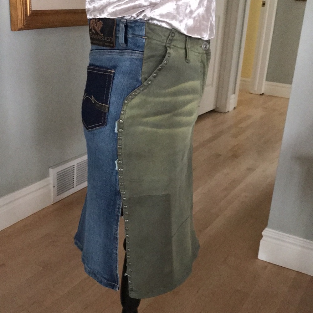 Parasuco ergonomic Jean Skirt Size 4, Green/Denim Blue - Picture 2 of 12
